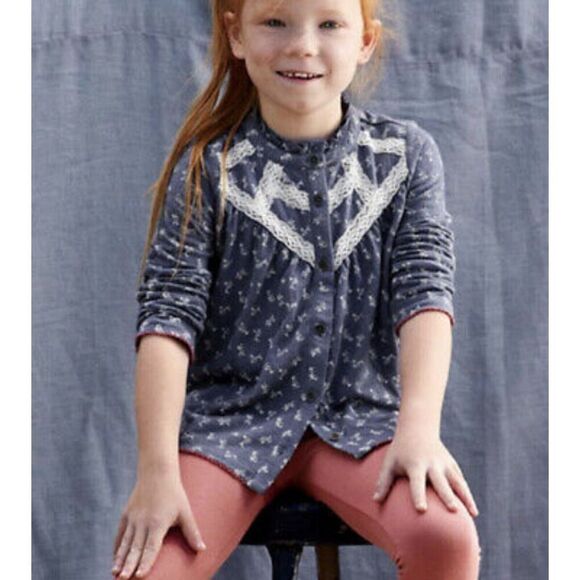 NEW Matilda Jane JEMMA Peasant Top Girls 10 Blue Boho Floral Crochet Blouse - Picture 1 of 7